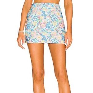 NEW FRANKIES BIKINIS Windward Terry Skirt in Sunshower Floral Mini Swim Cover Sm